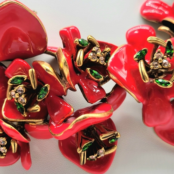Oscar de la Renta COUTURE red enamel + Swarovski Crystal flower statement piece - Picture 11 of 14